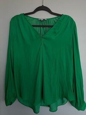 Vibrant Green V-Neck Long Sleeve Blouse